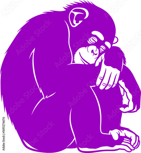 purple chimpanzees peaceful slumber a silhouette of quiet primate rest, isolated on transparent background