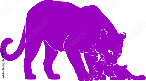 purple cougar silhouette a icon of maternal love, wild instincts, and untamed beauty, isolated on transparent background