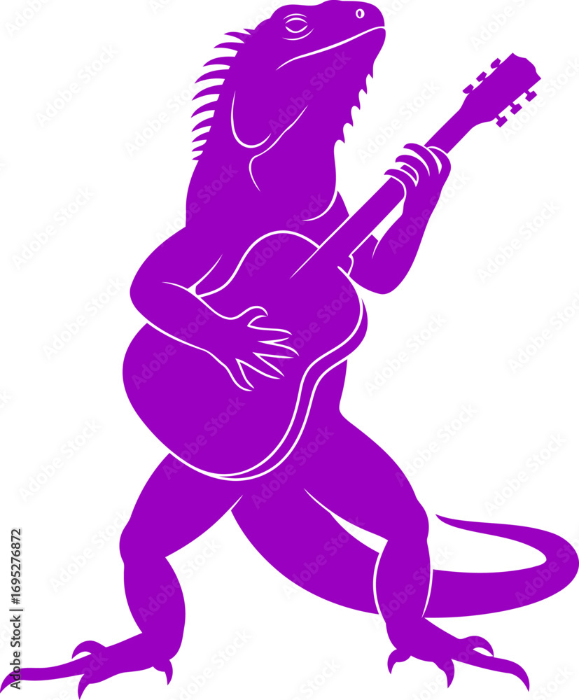 Fototapeta premium purple iguana serenades a vibrant silhouette of musical lizard passion, isolated on transparent background