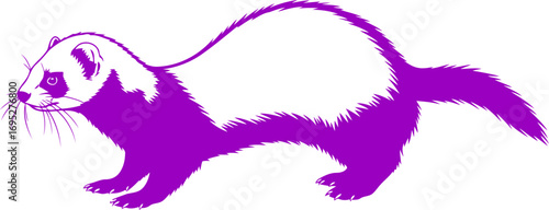 purple ferret silhouette a playful prowler, stealthy and agile, vibrant art, isolated on transparent background