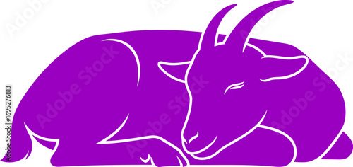 purple goat silhouette serene slumber, peaceful farm dreams, icon, isolated on transparent background