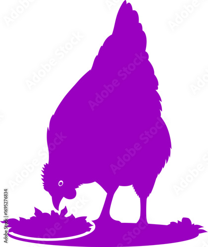 purple hen silhouette a delightful farm scene of peaceful feeding, isolated on transparent background