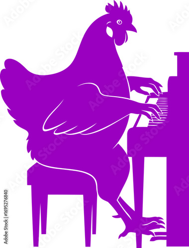 purple hen plays piano a hilarious musical illustration, isolated on transparent background