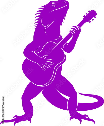 purple iguana serenades a vibrant silhouette of musical lizard passion, isolated on transparent background
