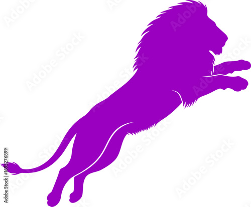 purple lions majestic leap a silhouette of power, freedom, and regal grace, isolated on transparent background