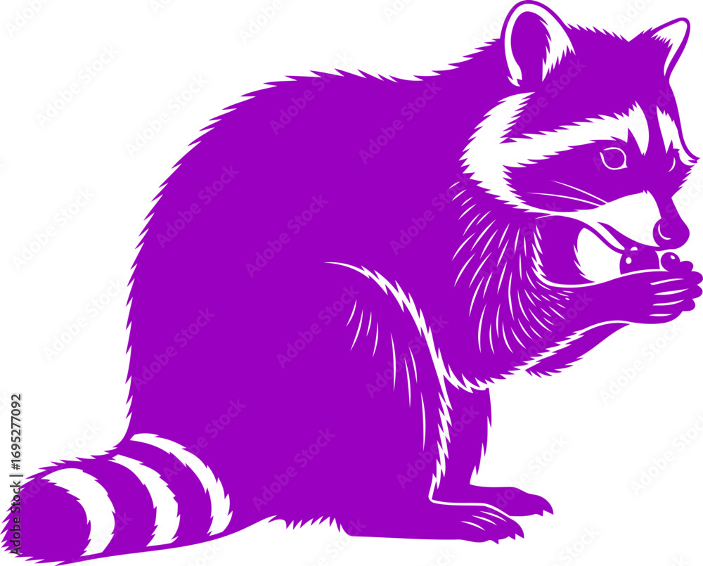 Fototapeta premium purple raccoon silhouette a icon of nighttime stealth, playful mischief, and masked charm, isolated on transparent background
