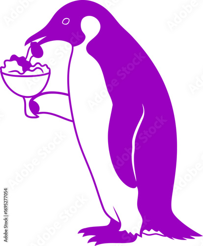 purple penguin gourmet antarctic delight, silhouette, enjoying a fancy treat, isolated on transparent background