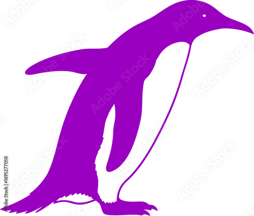 purple penguin silhouette a vibrant icon of antarctic majesty, playful waddle, and frozen fun, isolated on transparent background