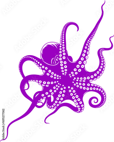 purple octopus silhouette mysterious deep ocean dweller, art of aquatic grace, isolated on transparent background