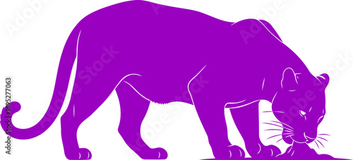 purple panthers silent prowl silhouette of night hunter, stealthy grace, and shadowy power, isolated on transparent background