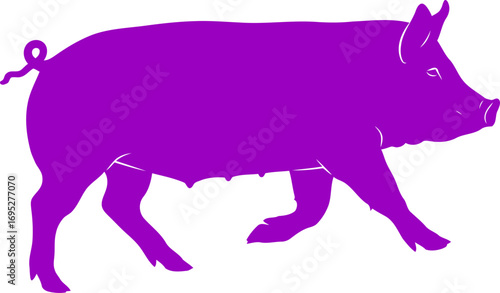 purple pig silhouette a quirky farm charm, walking free, bold design, isolated on transparent background