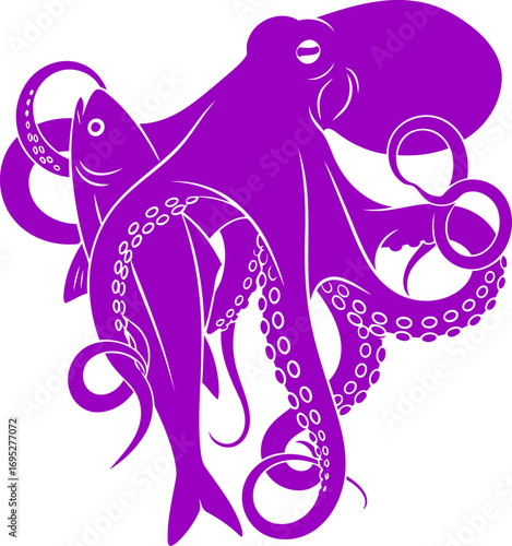 purple octopuss mighty hunt silhouette of ocean predator, prey capture, and underwater power, isolated on transparent background