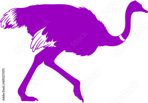 purple ostrich silhouette icon of swift grace, african savanna freedom, and untamed spirit, isolated on transparent background