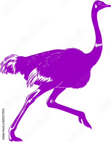 purple ostrich silhouette a vibrant sprint across the african savanna, isolated on transparent background