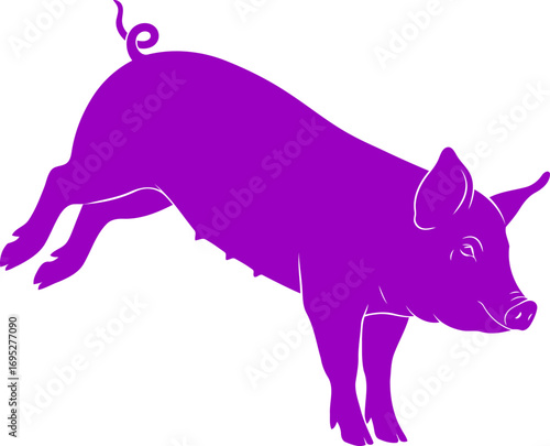 purple piglets daring leap silhouette of joyful flight and farm fun, isolated on transparent background