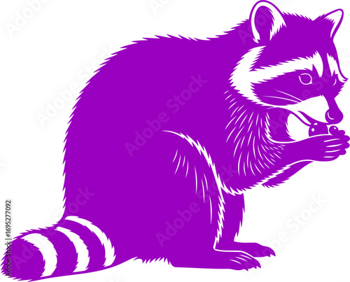 purple raccoon silhouette a icon of nighttime stealth, playful mischief, and masked charm, isolated on transparent background