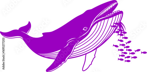 purple whales bountiful feast a silhouette of oceanic abundance and graceful power, isolated on transparent background