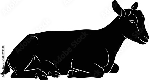 resting goat silhouette icon of peaceful serenity, gentle nature, and rustic charm, isolated on transparent background