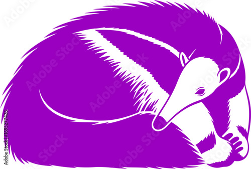 serene giant anteater silhouette a violet dream in the amazonian night, isolated on transparent background