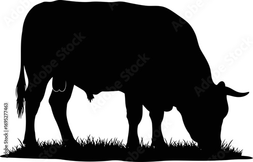 serene grazing cow silhouette a of peaceful pastoralism and rustic charm, isolated on transparent background