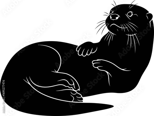 serene otter silhouette a icon of aquatic grace and playful rest, isolated on transparent background