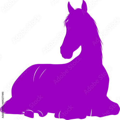 serene purple horse silhouette icon of majestic equine grace, peaceful rest, and tranquil farm dreams, isolated on transparent background