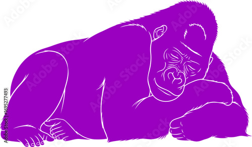 serene purple gorilla silhouette a icon of peaceful strength and gentle slumber, isolated on transparent background