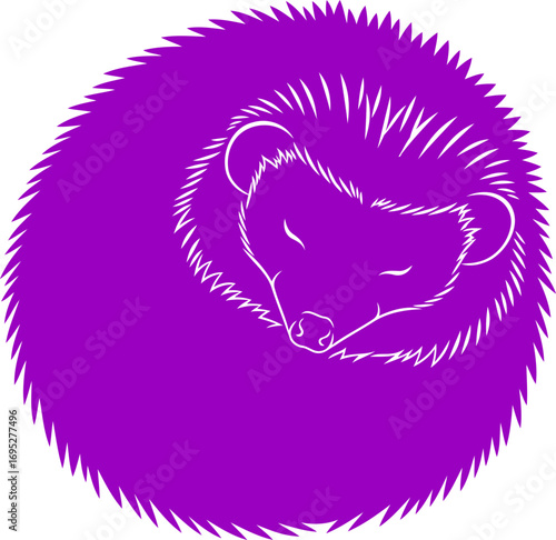 serene purple hedgehog silhouette a peaceful nights slumber, curled in tranquil pose, art, isolated on transparent background