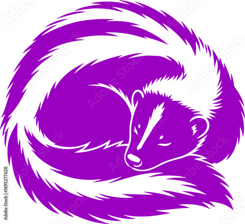 serene purple skunk silhouette a curledup symbol of peaceful nighttime slumber, isolated on transparent background