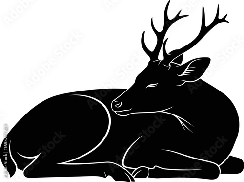 serene repose silhouette of a majestic deer in peaceful slumber, isolated on transparent background