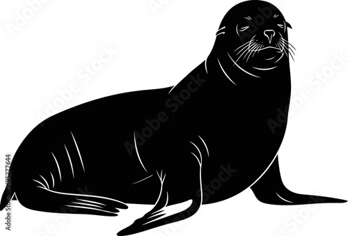 serene sea lion silhouette coastal calm, ocean majesty, icon, isolated on transparent background