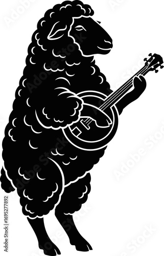 silhouette of a sheep serenading banjo ballad, country music, farm animal , isolated on transparent background