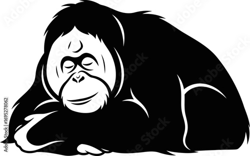 tranquil orangutan silhouette peaceful primate , serene jungle icon, perfect for logo design, isolated on transparent background