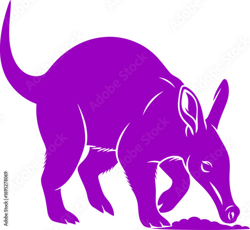 vibrant purple aardvark silhouette a icon of curious foraging, african savanna charm, isolated on transparent background