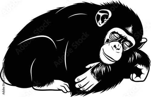 tranquil chimpanzee silhouette icon of peaceful primate, serene slumber, and jungle dreams, isolated on transparent background
