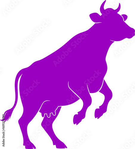 vibrant purple cow silhouette art of playful leap, dairy charm, and farmland fun, isolated on transparent background