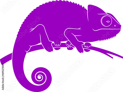 vibrant purple chameleon silhouette exotic reptile , masterful nature artwork, tropical island dreams, isolated on transparent background