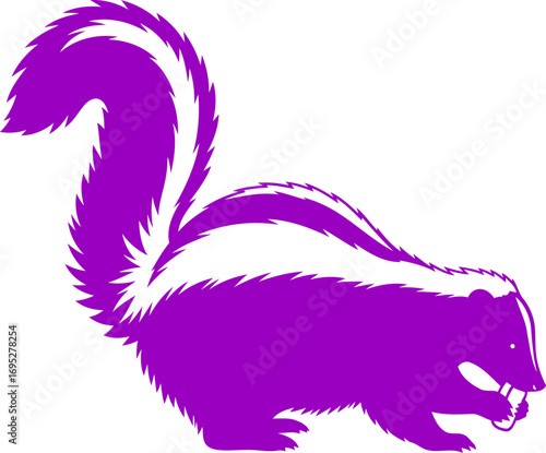 vibrant purple skunk silhouette a night prowlers secret feast, symbol of unexpected delight, isolated on transparent background