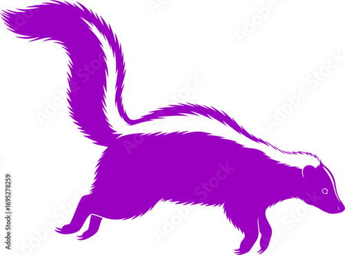 vibrant purple skunk silhouette icon of mischief, nocturnal charm, and playful stealth, isolated on transparent background