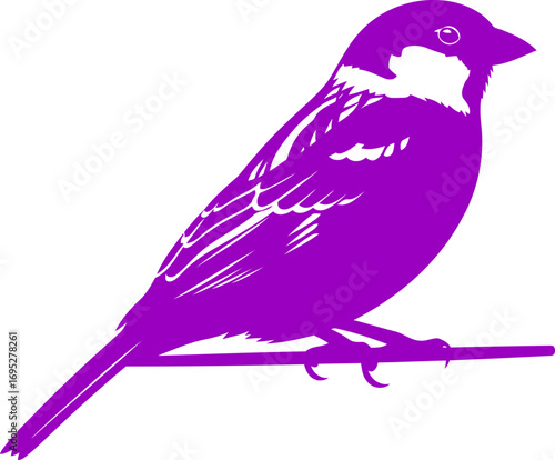 vibrant purple sparrow silhouette a icon of springs song, joyful flight, and lively energy, isolated on transparent background