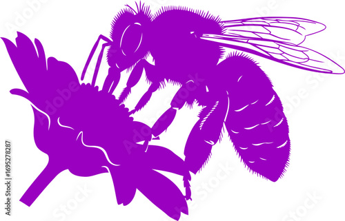 violet bee silhouette on lavender bloom a masterpiece of natures elegance, isolated on transparent background