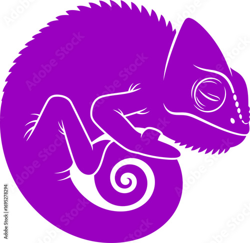 violet chameleon silhouette icon of tranquil adaptation and serene camouflage, isolated on transparent background