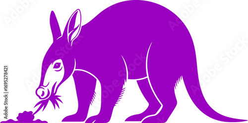 aardvarks violet silhouette icon of african savanna and nocturnal charm, isolated on transparent background
