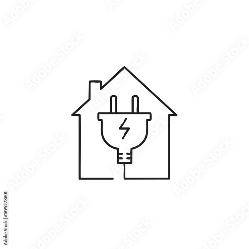 This minimalist line art icon depicts home energy, illustrating smart house power solutions, electricity services, and efficient domestic power management.