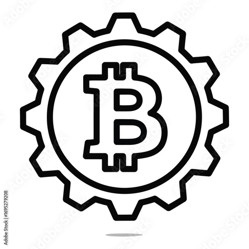 Art of bitcoin symbol inside a gear cog, representing cryptocurrency and financial technology