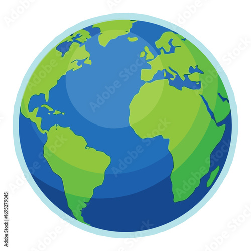 Art of a vibrant of planet earth with glowing blue and green continents, isolated on white background