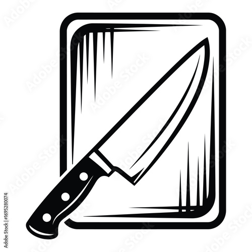 Art of chefs knife on a cutting board icon isolated on white background