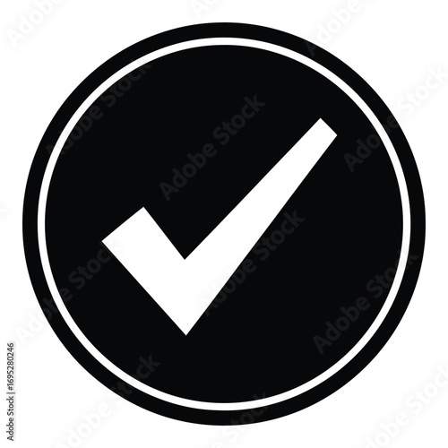Art of check mark symbol in a circle isolated on white background for website and application interface design element and user interface