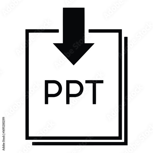 Art of ppt download icon isolated on white background, representing a powerpoint file being downloaded in a simple, minimalist design for presentations