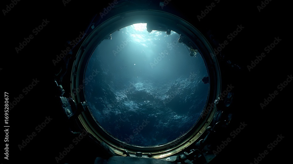 Fototapeta premium Submarine Periscope View: Looking Out at the Sea, Capturing Underwater Exploration and Maritime Adventure.